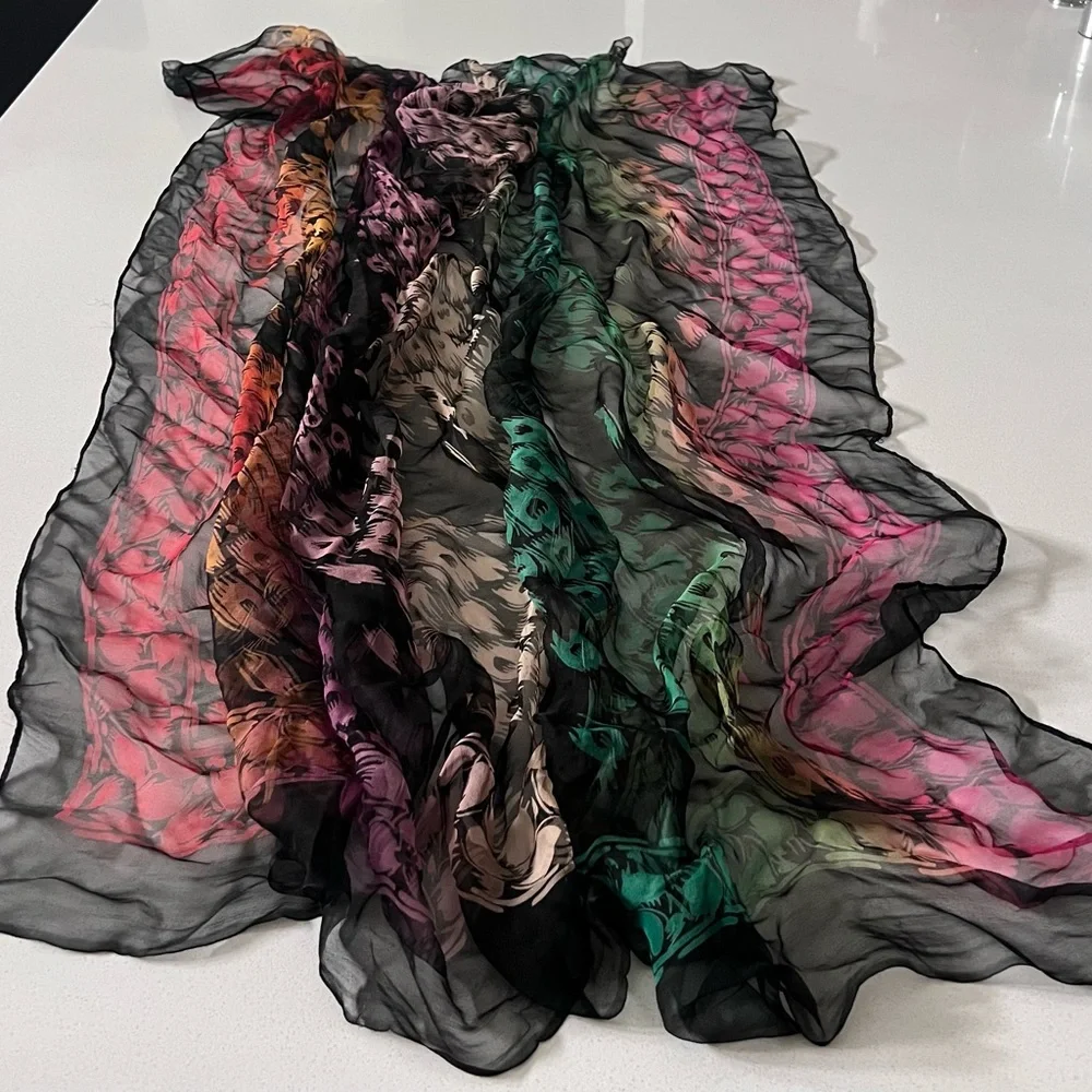 Vintage‎ Sheer Rainbow Animal Print Scarf 39